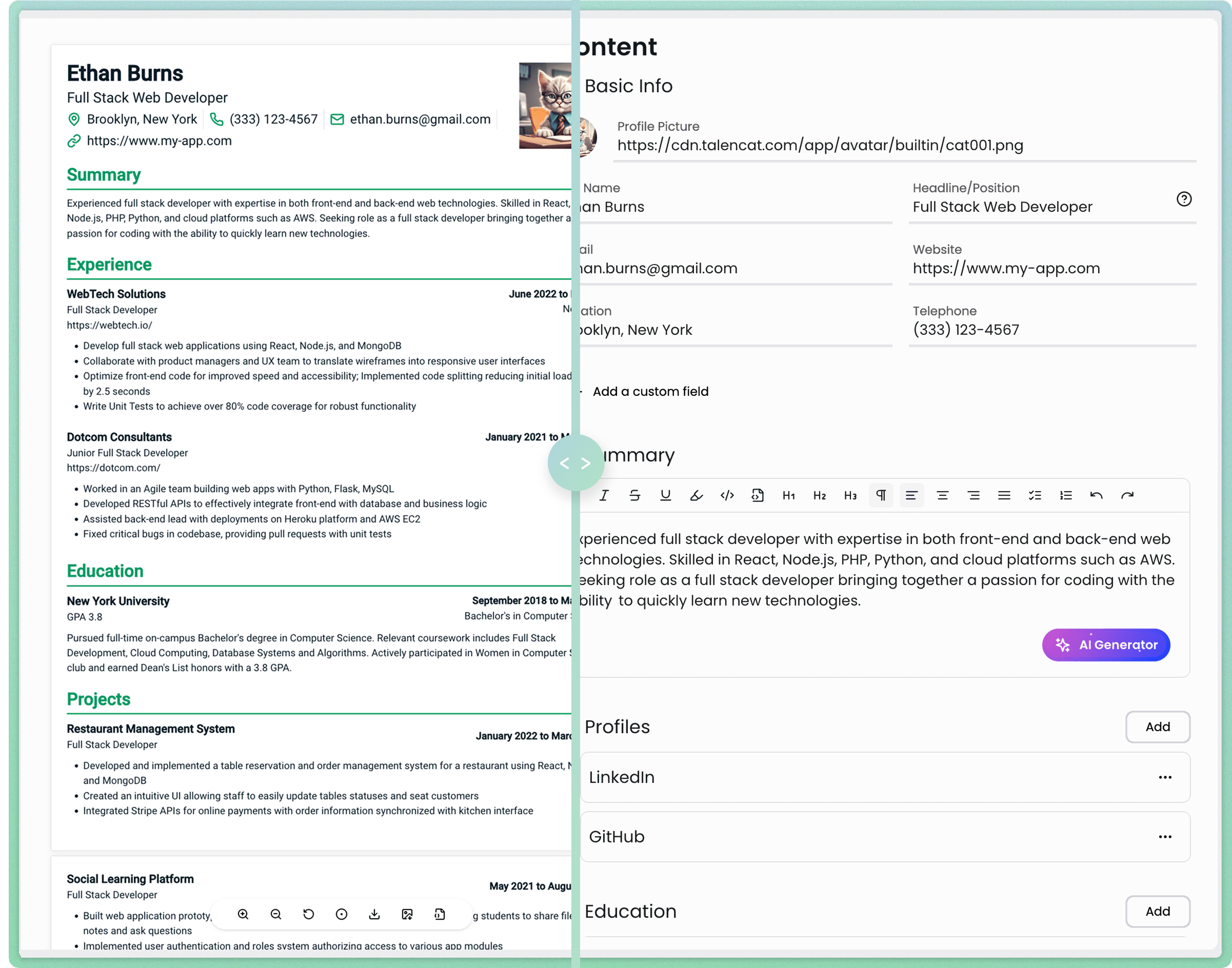 editor interface